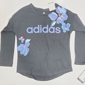 ADIDAS Girl's Long Sleeve Drop Shoulder Black Shirt Size 4